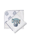 3 Pc Newborn Essential Set - Hooded Towel, Swaddle + Toy Rattle - Berkeley Haven