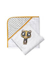 3 Pc Newborn Essential Set - Hooded Towel, Swaddle + Toy Rattle - Berkeley Haven