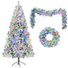 6FT Snow Flocked Christmas Tree, Pre - Lit Set with Tree & Garland & - Berkeley Haven