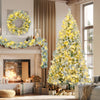 6FT Snow Flocked Christmas Tree, Pre - Lit Set with Tree & Garland & - Berkeley Haven