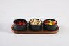 Black Ceramic Condiment Set on Acacia Wood Base - Berkeley Haven