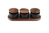 Black Ceramic Condiment Set on Acacia Wood Base - Berkeley Haven