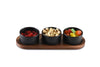 Black Ceramic Condiment Set on Acacia Wood Base - Berkeley Haven
