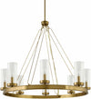 Kaufering 8 - Light Brass Chandelier – Clear Glass Shades, Iron Frame, Rod - Hung | Southwestern Modern Lighting - Berkeley Haven