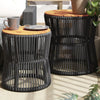 Patio Side Tables 2 pcs with Wooden Top Black Poly Rattan - Berkeley Haven