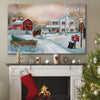 Red Barn Christmas Canvas: Winter Farm Decor Art - Berkeley Haven
