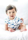 Smart Short Sleeve Baby Bodysuit + Bib - Blue Whale - Berkeley Haven