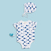 Smart Short Sleeve Baby Bodysuit + Bib - Blue Whale - Berkeley Haven
